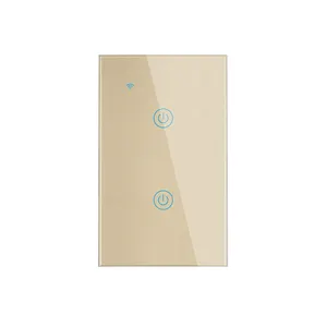 Interruptor de 2 bandas estándar americano DS121JL sin línea neutral WiFi inteligente cristal dorado tuya luz de pared Alexa Apple APP interruptores