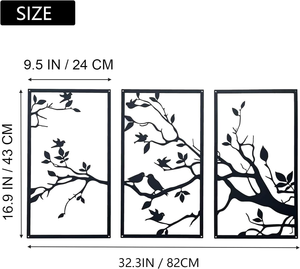 Set di 3 Sculture Moderne in Metallo dell'<span class=keywords><strong>Albero</strong></span> <span class=keywords><strong>della</strong></span> <span class=keywords><strong>Vita</strong></span> con Uccelli sul Ramo, Decorazione <span class=keywords><strong>da</strong></span> <span class=keywords><strong>Parete</strong></span> per Casa - Product Image 3