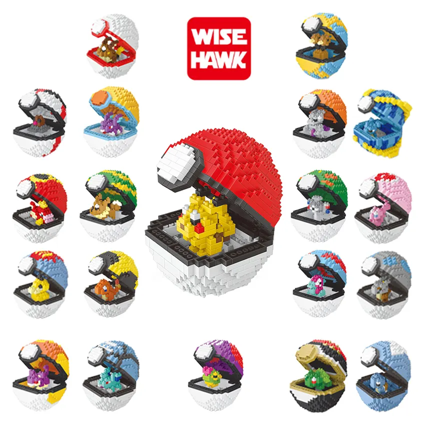 La migliore vendita 20 diversi Pokemoner ball plastica nano brick construction ad incastro micro block kids 3d building blocks