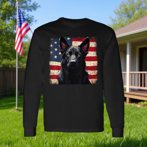 T-shirt à manches longues pour amoureux des chiens, berger allemand noir, drapeau américain, USA - Product Image 3