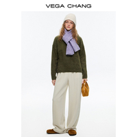 Pantalon en chenille à chevrons à taille élastiquée pour femme VEGA CHANG, pantalon décontracté à jambe droite pour l'hiver, coupe ample