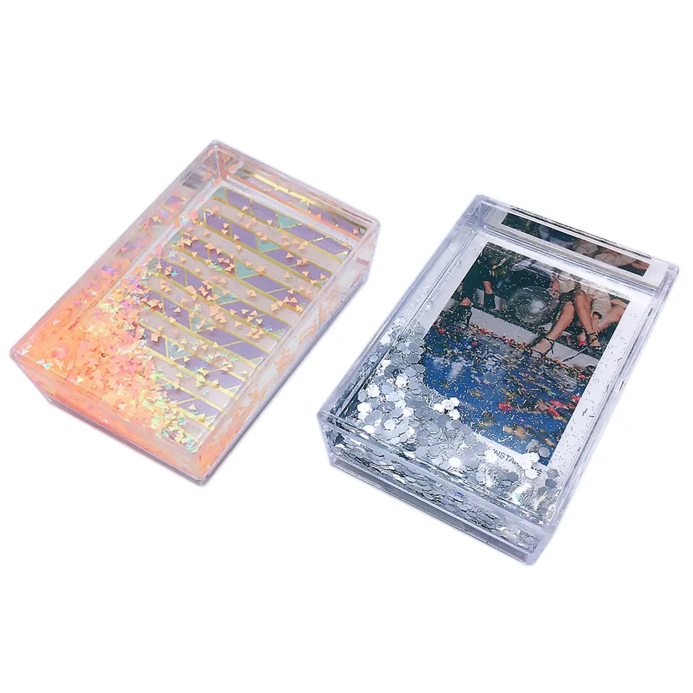 Art gifts instax mini film mini glitter picture frames acrylic photo frame with water and glitter