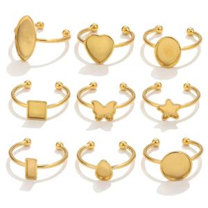 10 pièces/sac anneaux en acier inoxydable réglage de Base Cabochon <span class=keywords><strong>camée</strong></span> plateau lunette blanc fabrication de bijoux fournitures résultats - Product Image 1