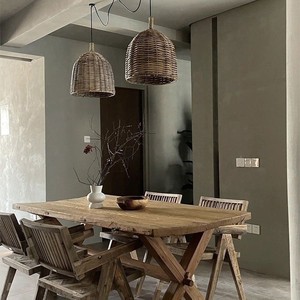 โคมไฟหวายทรงกลม E27 แหล่งกำเนิดแสง LED ตกแต่งบ้าน สำหรับห้องนั่งเล่น ห้องนอน ห้องน้ำชา สไตล์แฮนด์เมด - Product Image 4
