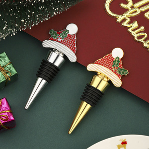Christmas Hat <b>Wine</b> <b>Stopper</b> Metal Gold And Silver Christmas Theme Bottle Sealer Holiday Gift - Product Image 1
