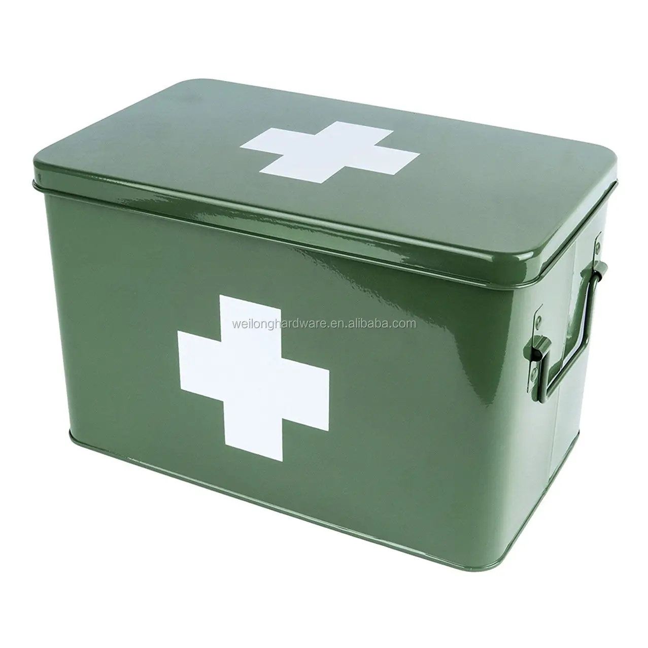โลหะขนาดใหญ่กล่องเก็บยา First Aid กล่องยาดีบุกคู่ชั้นและช่อง
