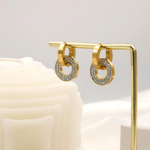 Diamond Earrings Round Disc Full Zircon 18k Titanium Steel Women's Everyday Wear Geometric Design - Product Image 2