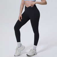 Nouveau Legging de Yoga Sans Couture en Nylon Double Face Couleur Unie, Taille Croisée Ajustée, Longueur Intégrale, Infroissable, Style Européen et Américain, pour le Commerce Transfrontalier