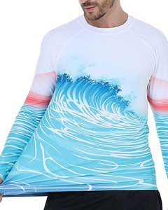 เสื้อแรชการ์ดแขนยาวสำหรับผู้ชาย พิมพ์ลายด้วยความร้อน ป้องกันรังสียูวี ลายคลื่นสีน้ำเงิน ผลิตจากโพลีเอสเตอร์/ไนลอน แห้งเร็ว ป้องกันรังสียูวี - Product Image 1