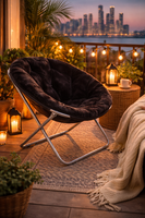 Fauteuil lune pliable en peluche avec structure en acier, chaise confortable pour salon, patio, camping