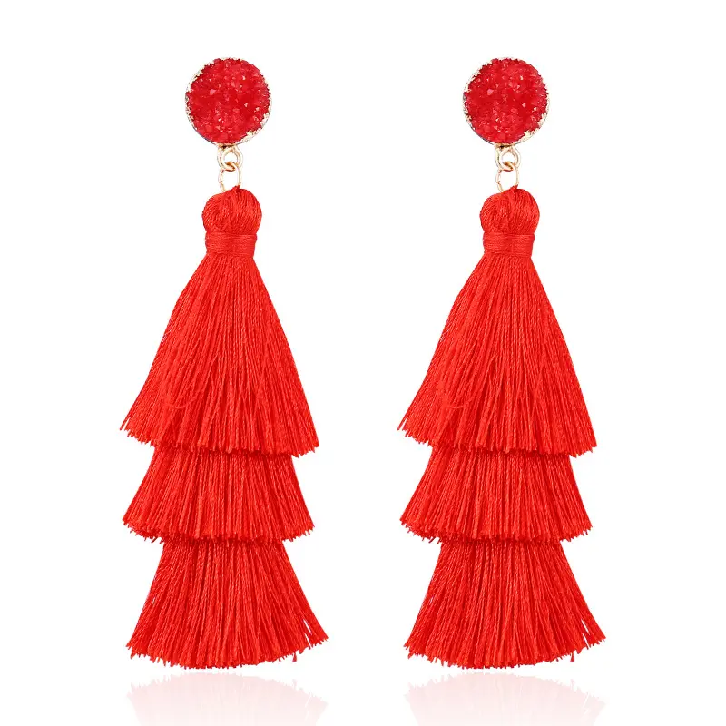 Fashionable Bohemian Three Layer Tassel Earrings Party Jewelry Accessories Christmas Earrings