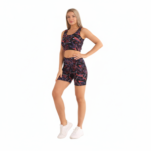 TC372 Completo Sportivo da Donna 2 Pezzi con Pantaloncini, Stampa Geometrica, Traspirante, in Spandex e Poliestere, Sopra il Ginocchio, Vestibilità Regolare, Primavera Estate - Product Image 1