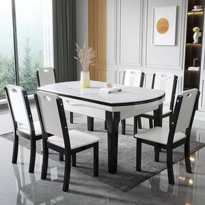 Mesa de Comedor Extensible con Tapa de Mármol y Borde Natural, con 6 Sillas, Mesa de Mármol para Comedor - Product Image 6