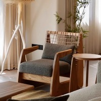 Fauteuil de loisirs vintage en bois massif avec dossier et accoudoirs en corde – Chaise d'appoint pour salon, balcon et bureau à domicile