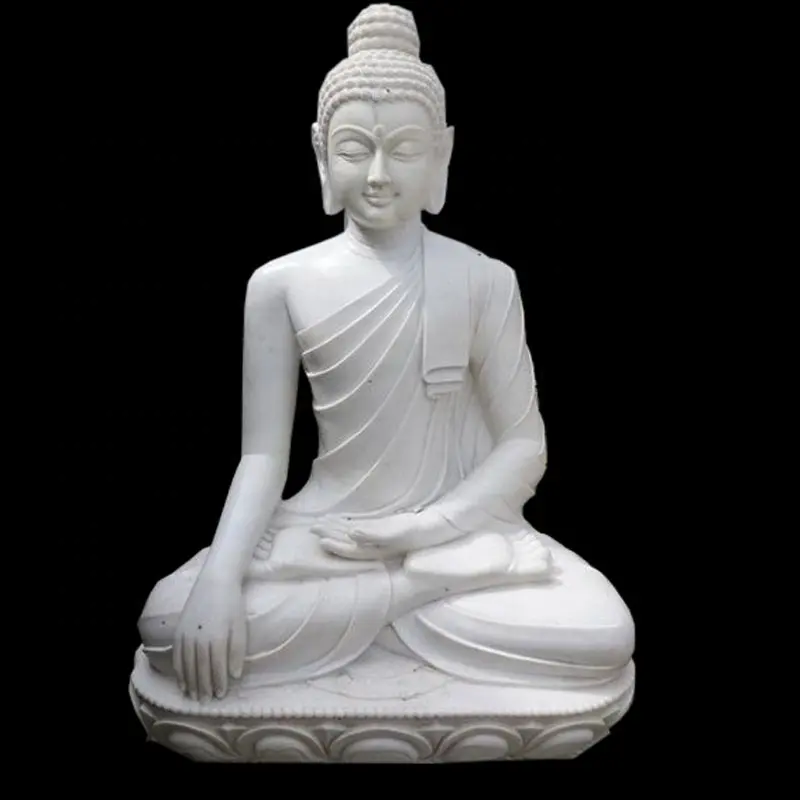 Offre Spéciale statue de bouddha en pierre de jardin grande pierre de marbre blanc assis statue de bouddha murti