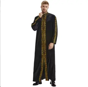 Robe marroquino de veludo dourado para homens, robe para muçulmanos do Oriente Médio marroquino, roupa bordada em veludo dourado 2024, roupa para homens, jubbah