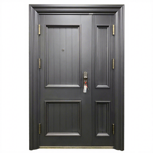 Puerta Doble de Seguridad Exterior Residencial Moderna de Acero con Cerradura de Código de Huellas Dactilares - Product Image 1