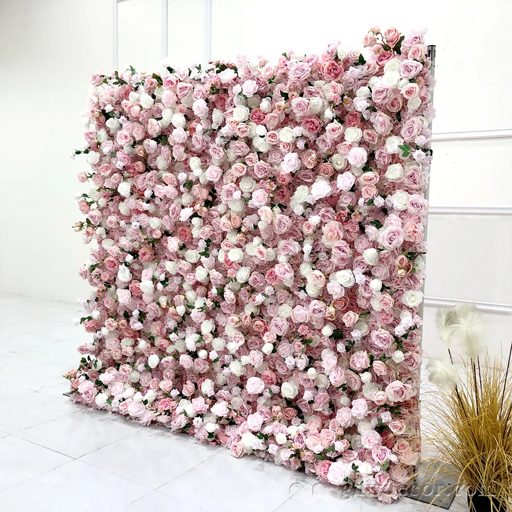 GNW Wedding Ceremony Artificial Flower Wall Environmental Protection Cloth wedding decoration backdrop silk flowers pink wall