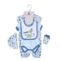 Ensemble de 5 pièces de vêtements pour nouveau-né, comprenant barboteuse, combinaison, body et bavoir, en coton, pour boutiques de vêtements pour enfants, en gros, en stock