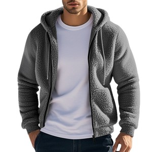 Giacca Blazer <span class=keywords><strong>con</strong></span> Cappuccio da Uomo in Pile Doppio Strato Pesante, Stile Americano, Casual, Ampia, <span class=keywords><strong>con</strong></span> <span class=keywords><strong>Cerniera</strong></span>, per Primavera Autunno - Product Image 2