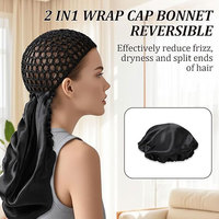 Nouveau bonnet de nuit 2-en-1 double couche pour boucles, ajustable en satin grande taille, avec filet tressé, idéal pour les cheveux bouclés