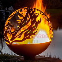 Sphère de feu en acier corten, boules de feu en acier corten faites à la main