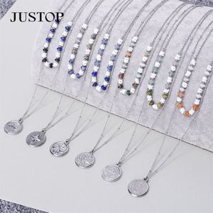 Suéter de acero inoxidable, joyería de doble capa, chapado en oro de 18 quilates/plata, Ágata negra, collares colgantes con cuentas, moda ambiental - Product Image 5