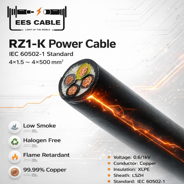 RZ1-K 0.6/1kV 4 Core 6mm² LSZH Halogen Free Flexible Copper Power Cable IEC 60502-1