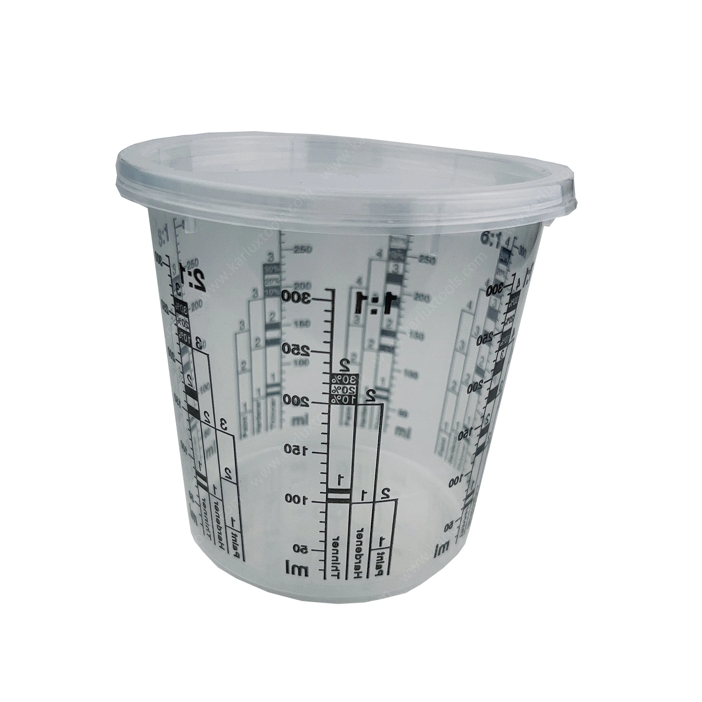 300mlプラスチック目盛り付きカップ使い捨て計量カップ汚れ用樹脂混合カップ、塗料混合再利用可能な多目的混合