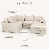 Canapé modulaire en forme de L, 5 pièces, en tissu mélangé lin, avec dossier rembourré, pour salon