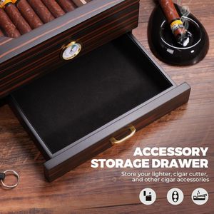 Humidor Rectangular de Cedro Lacado Hecho a Mano con Diseño Clásico, Sistema de Humidificación Fácil, Higrómetro Preciso, Portátil - Product Image 4