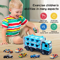 Ensemble de jeu de transport de tracteurs XST, échelle 1:24, jouet à friction en plastique et en fer, enfants de 3 à 6 ans, grand camion remorque, 6 petites voitures jouets