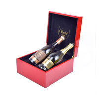 Boîte cadeau à vin à charnières rouge avec logo personnalisé, boîte d'emballage de luxe en MDF/bois avec insert en mousse de velours pour 2 bouteilles de vin