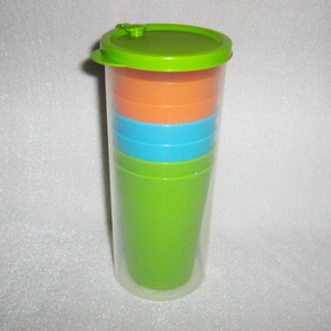 Colorful Plastic Cup <b>Set</b> With Lid Seven Piece Solid Color Blue Green Orange For <b>Gifts</b> Advertising Casual Use - Product Image 4