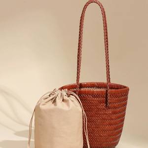 New Yinqi Fashionable French Retro Hand-Woven Women's <b>Shoulder</b> Bucket <b>Bag</b> All Season PU Polyester Lined Soft Customizable - Product Image 4
