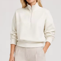Sweat-shirt décontracté en molleton de coton pour femme, col montant zippé 1/4, idéal pour l'automne