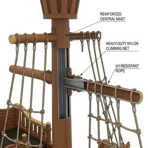Equipo de Juegos Interior con Temática de Barco Pirata, con Tobogán Espiral Grande y Red de Escalada para Parques de Aventuras Infantiles - Product Image 2