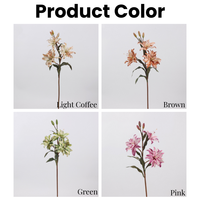 Fleur de lys artificielle rose vert vif hautement recommandée, 3 têtes, en tissu de soie, pour la décoration de la maison et de mariage