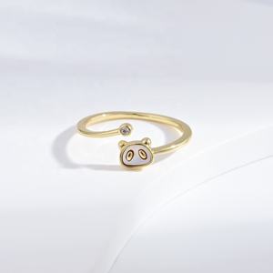 Anillo de Plata de Ley 925 con Diseño de Panda, Personalizado, con Piedras Preciosas, Chapado en Oro, Anillos Apilables para Chicas, Precio de Fábrica - Product Image 1