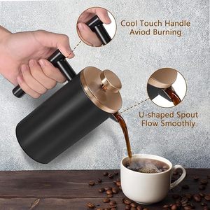 Đen Mini Pháp Báo Chí Cà Phê <span class=keywords><strong>Maker</strong></span> 12Oz Duy Nhất Cup Pháp Báo Chí Với Rose <span class=keywords><strong>Gold</strong></span> Nắp 3 Bộ Lọc Thêm & 1 Vàng Muỗng - Product Image 6