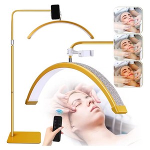 مصباح أرضي حديث بتصميم نصف قمر مع إضاءة LED قابلة للتعتيم، تحكم عن بعد، 3 أوضاع لونية، سطوع عالي بدون ظل، إضاءة تجميلية لفن الرموش والأظافر - Product Image 1