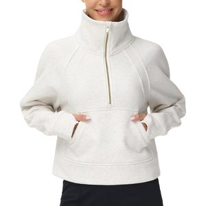 Sudadera de forro polar para mujer con media cremallera, cuello alto, corte crop, con bolsillos, orificio para el pulgar, transpirable, manga normal - Product Image 3