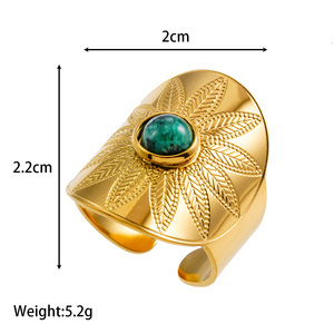 Bague en pierre naturelle verte gravée à large face exagérée en <span class=keywords><strong>or</strong></span> <span class=keywords><strong>18</strong></span> <span class=keywords><strong>carats</strong></span> vintage classique adaptée aux femmes - Product Image 4