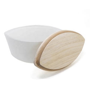 Tùy Chỉnh Đặc Biệt Lá Hình Dạng Thuyền Người Giữ Ngọn Nến Phun Màu Đen Và Trắng Với Nắp Bằng Gỗ Cho Trang Trí Nội Thất - Product Image 2