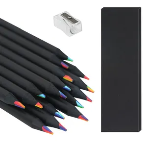 ボックスパッキング付き消しゴムなしの低moq高級安価なブラックウッド色の鉛4つの丸い事前に研がれた木製の鉛筆