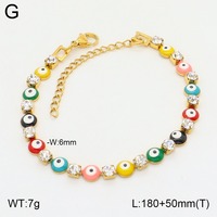 Pulsera de Cadena de Acero Inoxidable con Baño de Oro de 18K y Diamantes de Circonio Cúbico, Estilo Bohemio, Resistente al Deslustre y al Agua, con Ojo Turco de la Buena Suerte