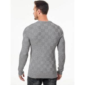 2025 suéter de cuello redondo de gran tamaño para hombre, Jersey de punto de manga larga a cuadros informal de otoño, Cachemira con decoración estampada - Product Image 2