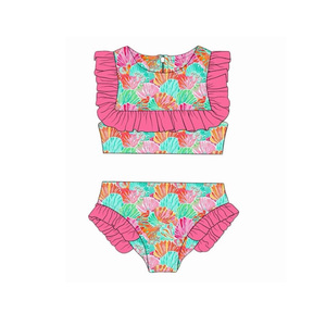 S0721 Traje de Baño Personalizado para Niña Pequeña, Estampado de Conchas Marinas Rosa Claro, Venta al por Mayor, Conjunto de Baño sin Mangas - Product Image 5