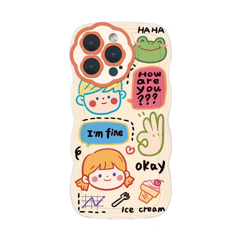 Ins Design Cartoon Wave Phone Case for iPhone 14 pro max 13 pro 13 12 XS XR 11 8 Plus Soft Lens Shock Resistant Protective Case