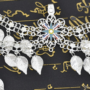 Assyrian Flag Maang <strong>Tikka</strong> Headband Silver Metal Alloy Leaves Tassels Flower Hairband European Head Chain Headwear for Girls - Product Image 3